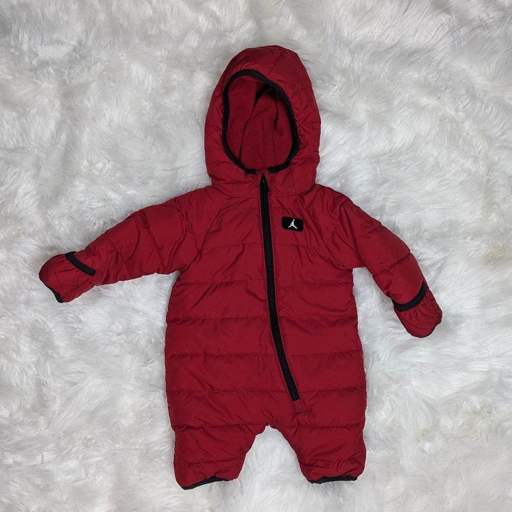 Jordan Jumpman Newborn Baby Red Zip-Up Puffer Snow Suit w/ Foldover Gloves/Socks